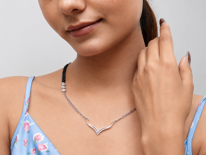 Silver CZ Slim V-Bar Mangalsutra