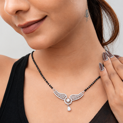 Silver CZ Wing Pendant Drop Mangalsutra