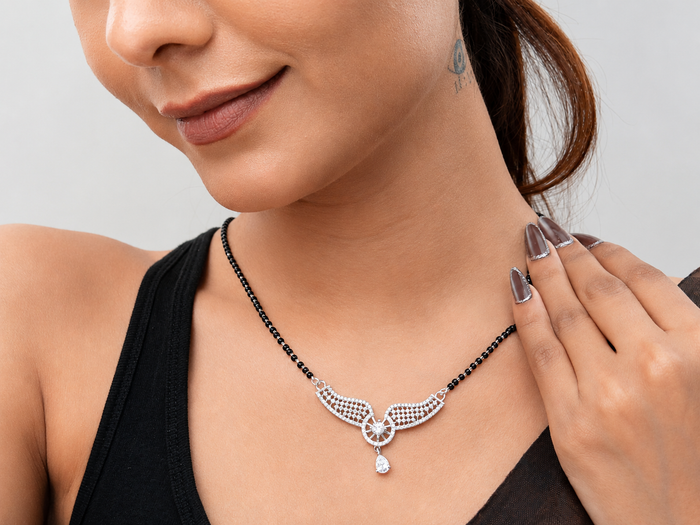Silver CZ Wing Pendant Drop Mangalsutra