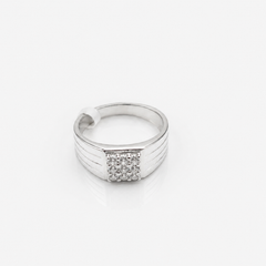 Silver Men's Square Pave Panel Ribbed Ring – view 3