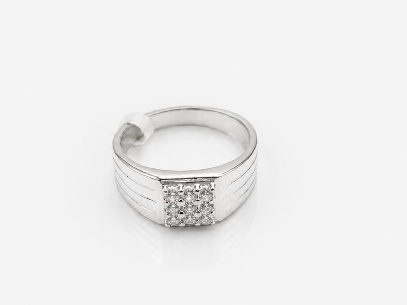 Silver Men's Square Pave Panel Ribbed Ring – view 3