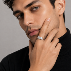 Silver Men's Square Pave Panel Ribbed Ring – view 2