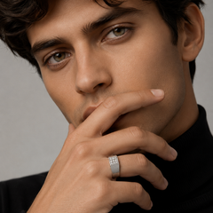 Silver Men's Square Pave Panel Ribbed Ring – view 4