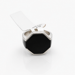 Silver Men's Black Onyx Octagon Signet Ring – view 2