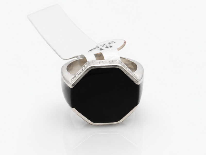 Silver Men's Black Onyx Octagon Signet Ring – view 2