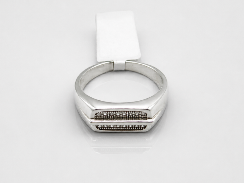 Silver Men's Black CZ Inlay Band Ring – view 4