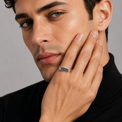 Silver Men's Black CZ Inlay Band Ring – view 3