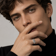 Silver Men's Black CZ Inlay Band Ring – view 2