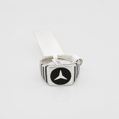 Silver Men's Black Enamel Emblem Signet Ring – view 4