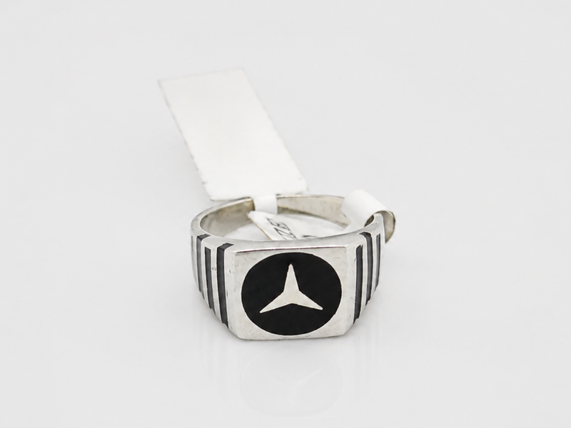 Silver Men's Black Enamel Emblem Signet Ring – view 4