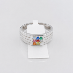 Silver Men's Navratna Multicolour Stone Ring – view 2