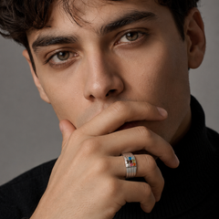 Silver Men's Navratna Multicolour Stone Ring – view 3