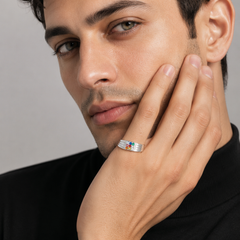 Silver Men's Navratna Multicolour Stone Ring – view 4