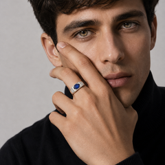 Silver Men's Blue Oval Stone Ring – view 2