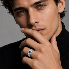 Silver Men's Blue Oval Stone Ring – view 3