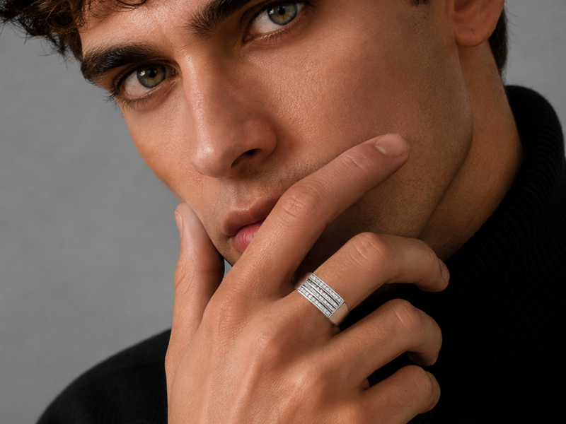 Silver Men's Multi-Row Pave Band – view 2
