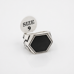 Silver Men's Black Hexagon Signet Ring – view 4