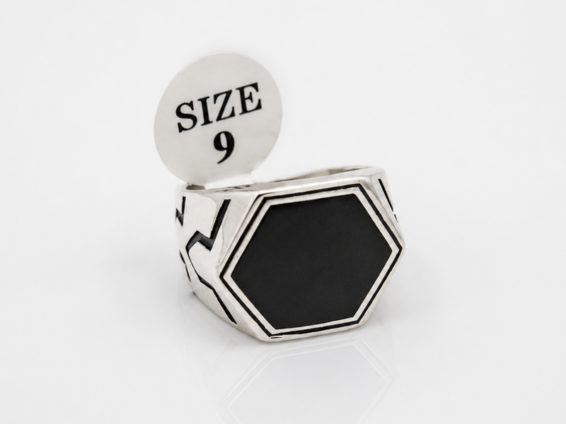 Silver Men's Black Hexagon Signet Ring – view 4