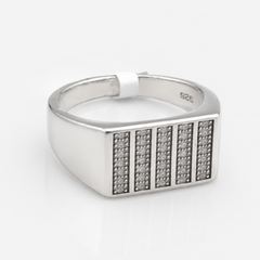 Silver Men's Vertical Pave Stripe Signet Ring – view 4
