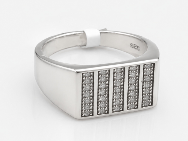 Silver Men's Vertical Pave Stripe Signet Ring – view 4