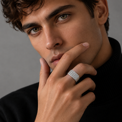 Silver Men's Vertical Pave Stripe Signet Ring – view 2