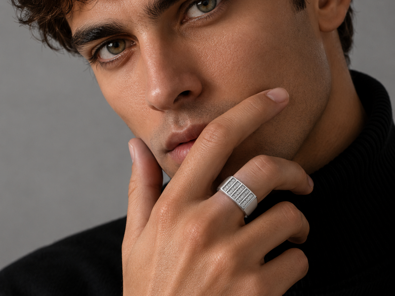 Silver Men's Vertical Pave Stripe Signet Ring – view 2