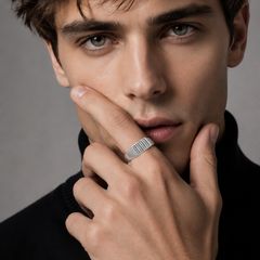 Silver Men's Vertical Pave Stripe Signet Ring – view 3