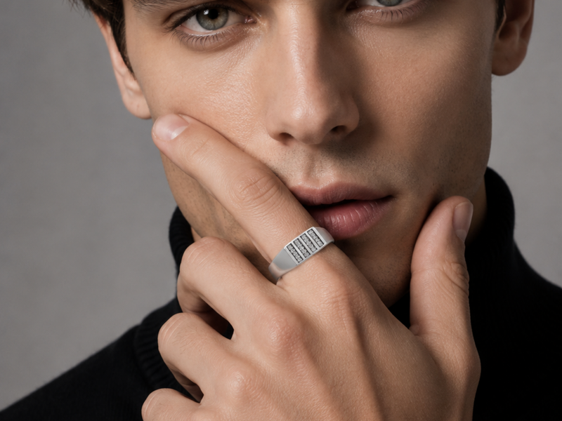 Silver Men's Vertical Pave Stripe Signet Ring – view 3