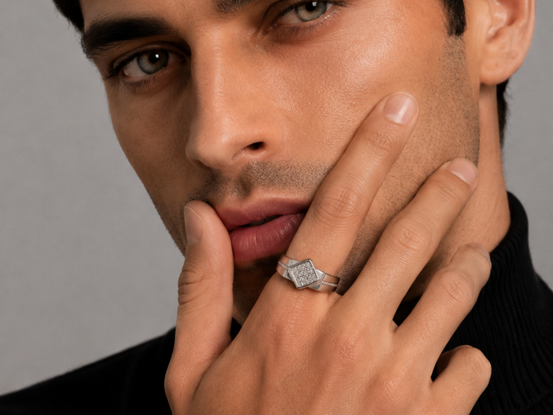 Silver Pave Kite Panel Ring – view 2