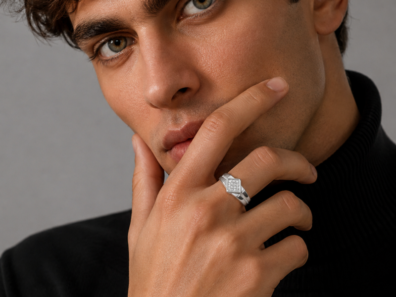Silver Pave Kite Panel Ring – view 3