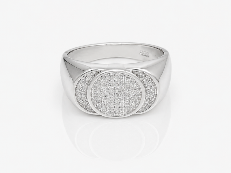 Silver Men's Round Pave Disc Signet Ring – view 4