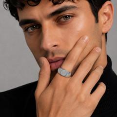 Silver Men's Round Pave Disc Signet Ring – view 2