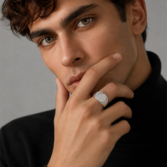 Silver Men's Round Pave Disc Signet Ring – view 3