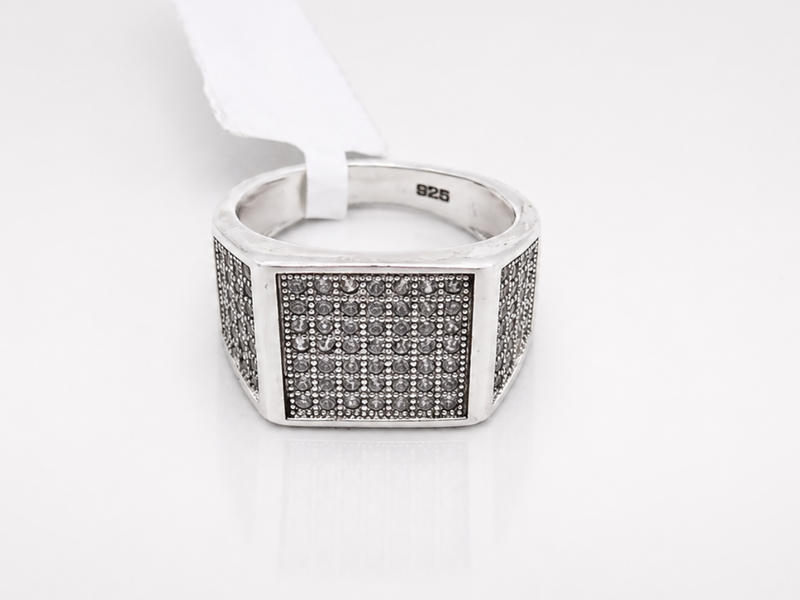 Silver Men's Black CZ Pave Signet Ring – view 5
