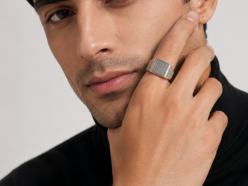 Silver Men's Black CZ Pave Signet Ring – view 2