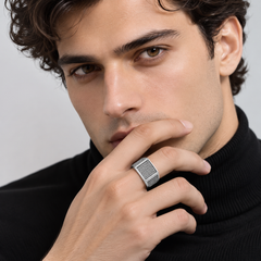 Silver Men's Black CZ Pave Signet Ring – view 3