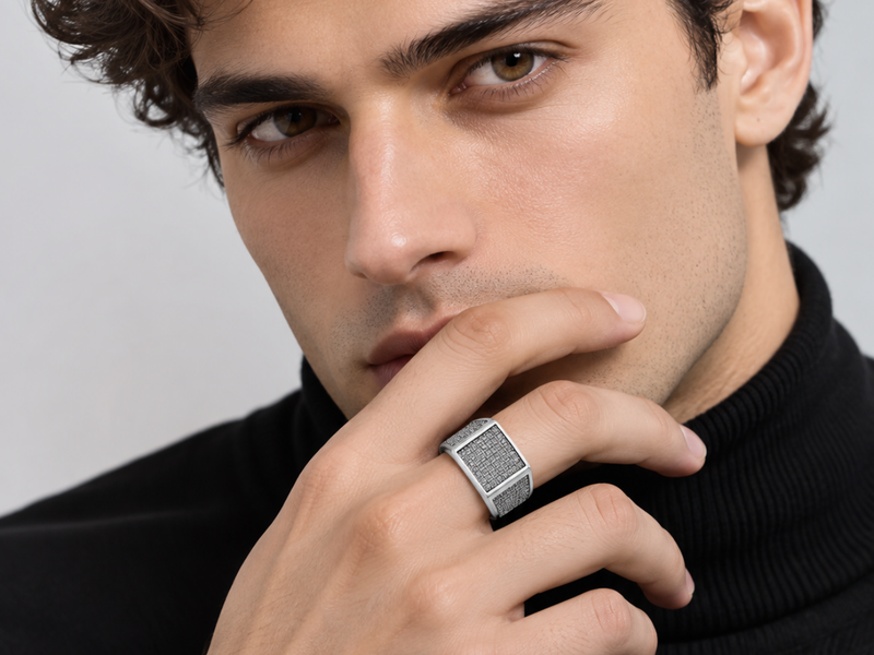 Silver Men's Black CZ Pave Signet Ring – view 3