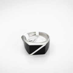 Silver Men's Black Enamel Diagonal Signet Ring – view 4