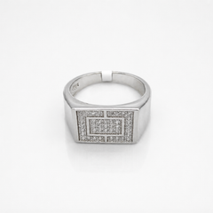 Silver Men's Pave Frame Rectangle Signet Ring – view 3