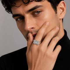 Silver Men's Pave Frame Rectangle Signet Ring – view 2