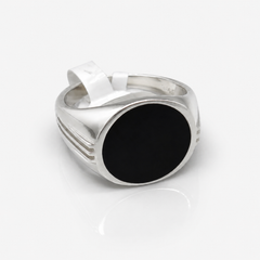 Silver Men's Black Onyx Oval Signet Ring – view 4