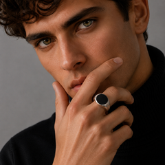 Silver Men's Black Onyx Oval Signet Ring – view 2