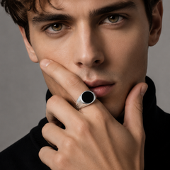 Silver Men's Black Onyx Oval Signet Ring – view 3