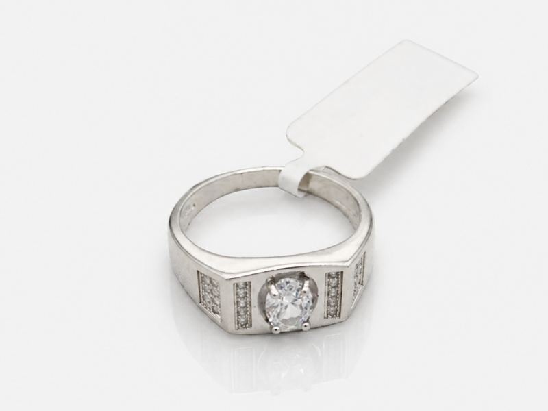 Silver Men's Solitaire CZ Ring – view 4