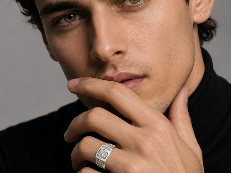 Silver Men's Solitaire CZ Ring – view 3