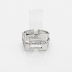 Silver Men's Geometric Openwork CZ Ring – view 3