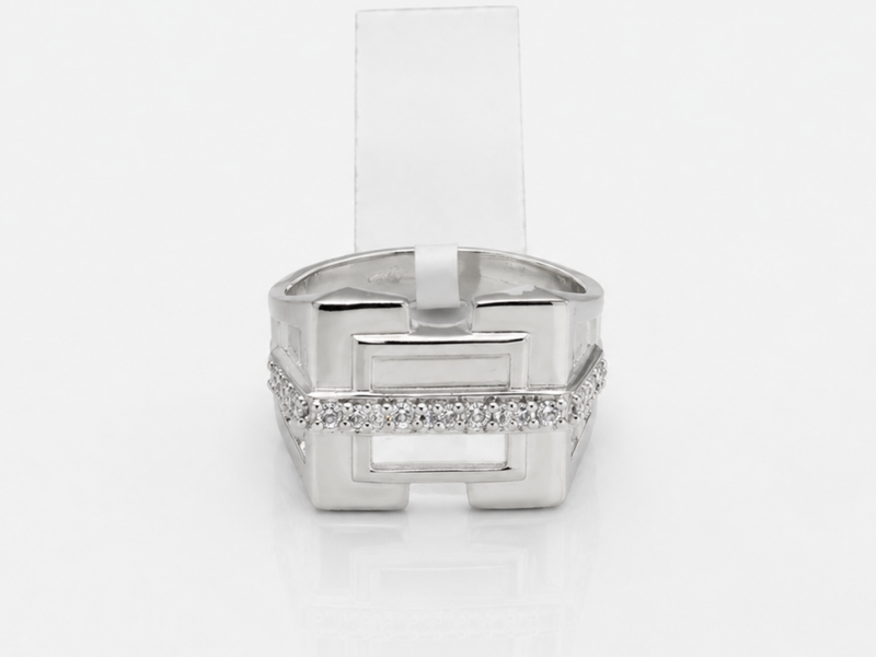 Silver Men's Geometric Openwork CZ Ring – view 3