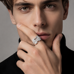 Silver Men's Geometric Openwork CZ Ring – view 2