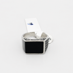 Silver Men's Black Onyx Square Signet Ring – view 4