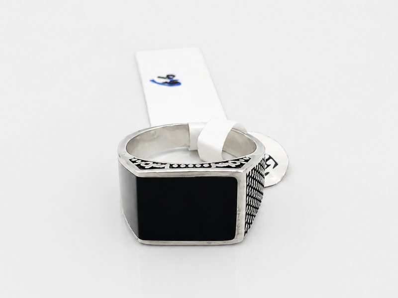 Silver Men's Black Onyx Square Signet Ring – view 4